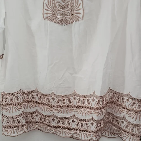 Chico's White Tunic with Brown Embroidery - Picture 2 of 8